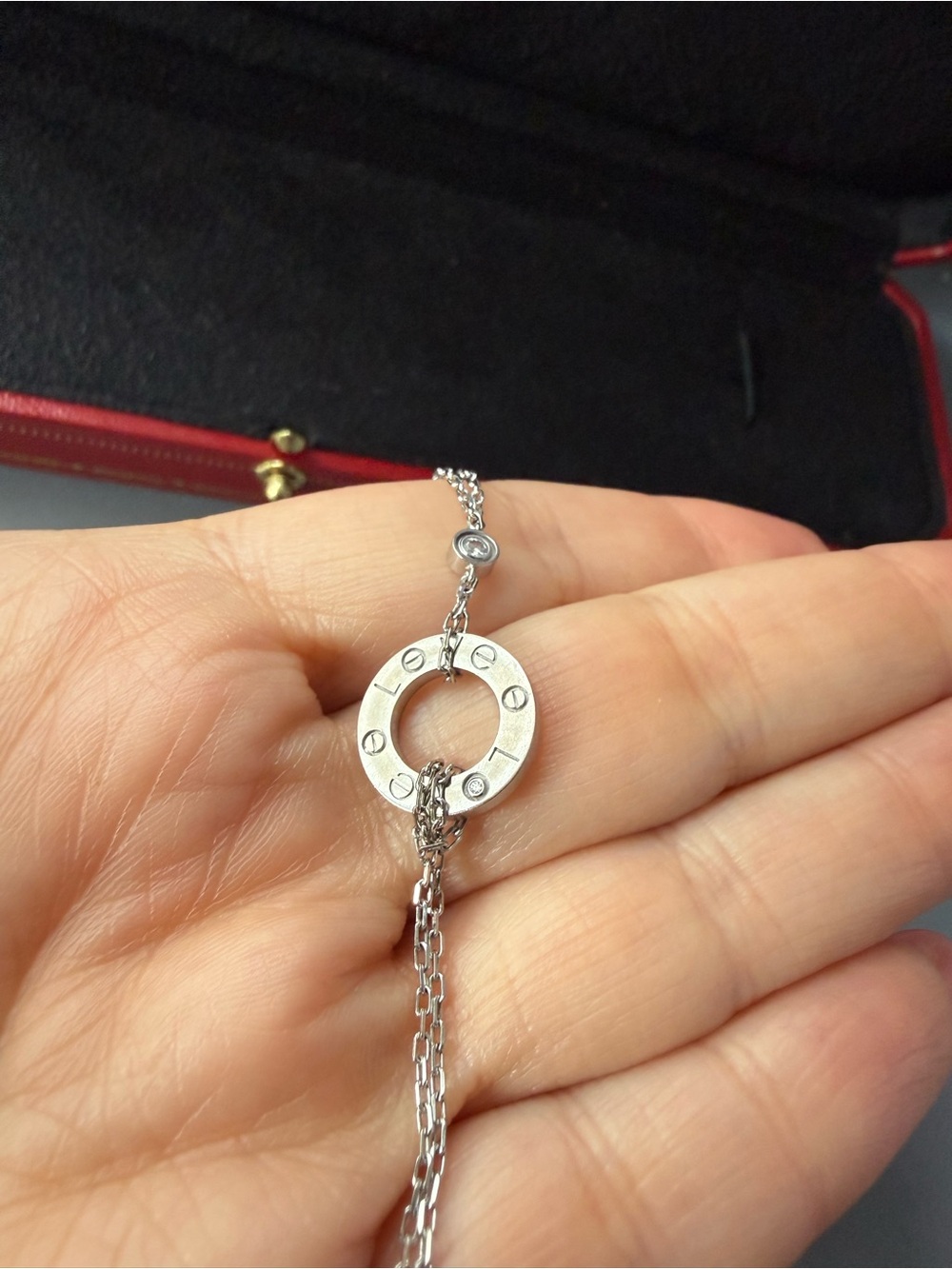 Authentic Cartier LOVE Bracelet on Chain in 18K white gold with 2 diamonds. - Picture 7 of 9